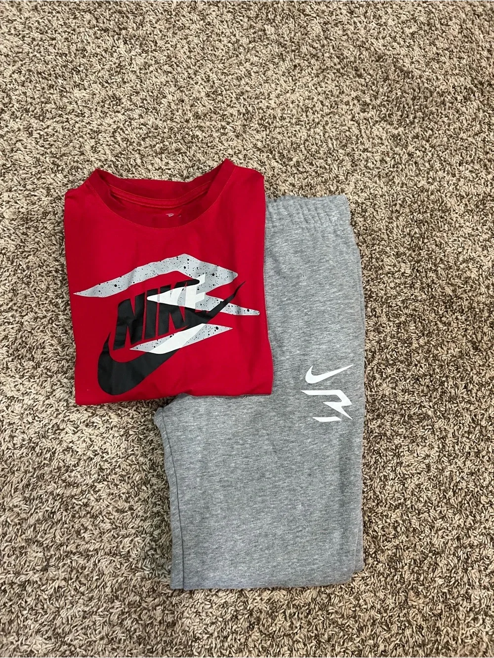 Nike Red Graphic Tee with Gray Joggers - Kids